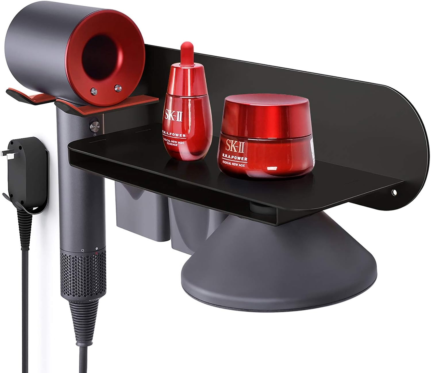 FLE Wall Mounted Hair Dryer Holder - Dyson Supersonic Organizer, Black