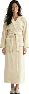 Alexander Del Rossa Womens Long Plush Hooded Robe - Vanilla Medium