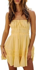ForeMode Summer Deep V Neck Bohemian Mini Short Dress