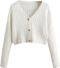 SweatyRocks Women's Long Sleeve V Neck Cropped Cardigan - Soft Knit