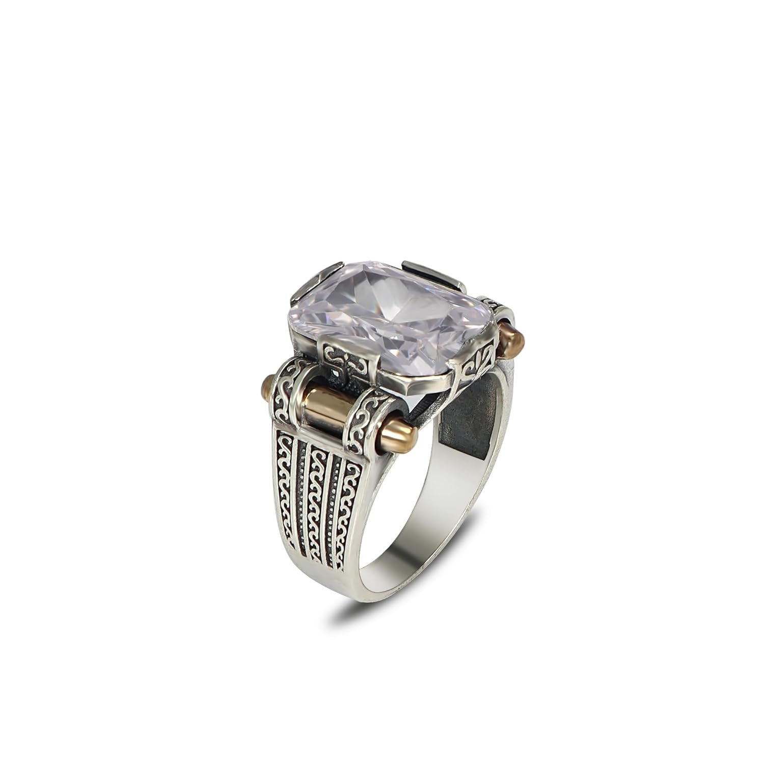Handmade Men's Vintage Style 925 Sterling Silver Ring with Zircon