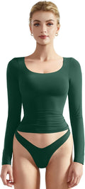 SUUKSESS Women Double Lined Fitted Scoop Neck Long Sleeve Crop Top 10