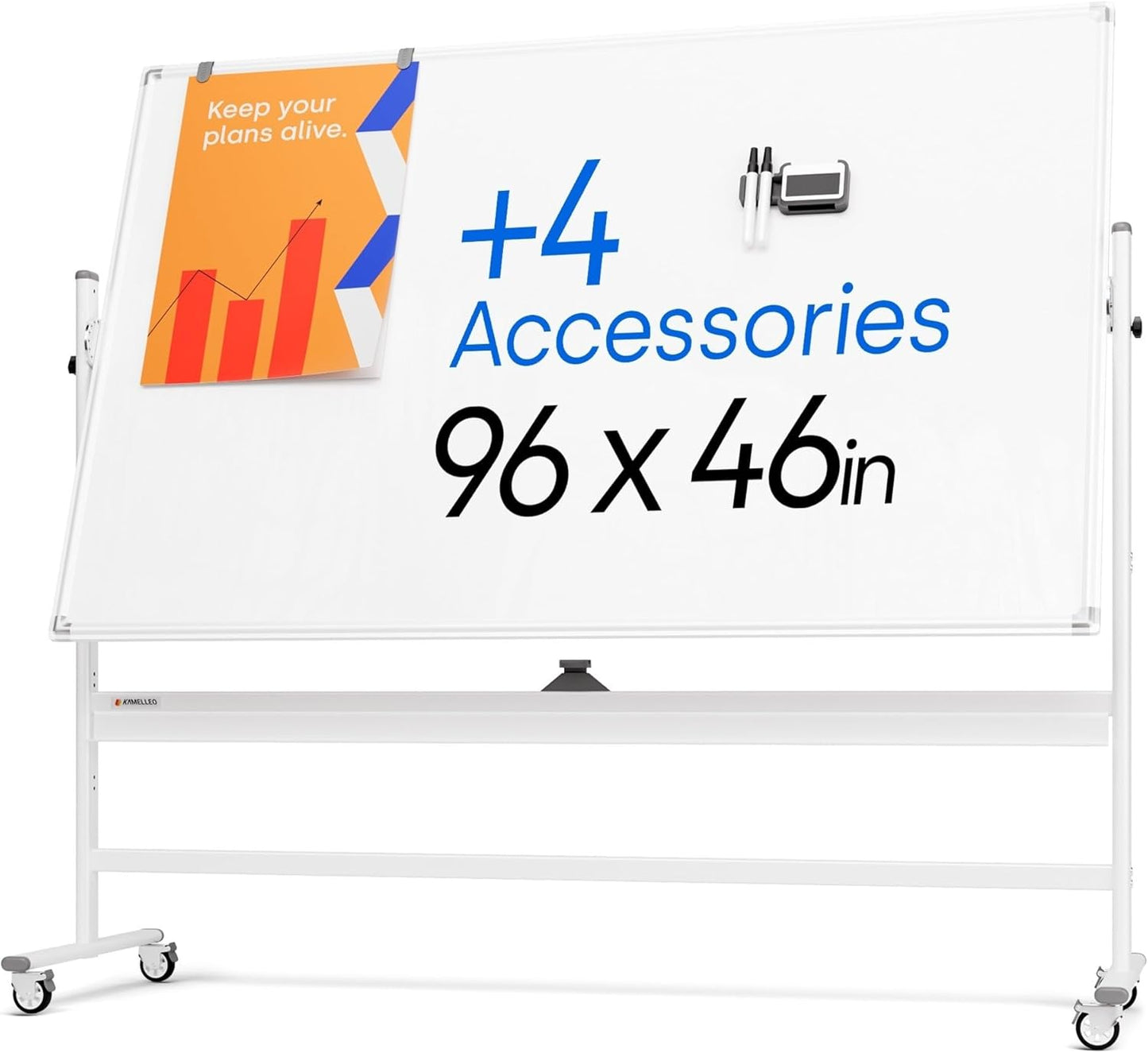 Rolling Dry Erase Board 96 x 46 - Portable Magnetic Whiteboard