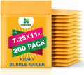 Kraft Bubble Mailers 200 Pack 7.25 in x 11 in - Durable Padded Mailers