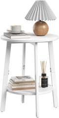 Side Table Small Round End Table with Storage - Space-Saving 2-Tier