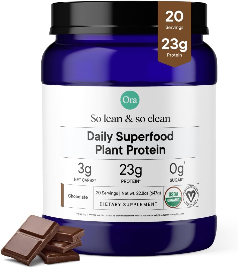 Ora Organic Chocolate Protein Powder - 23g Plant Protein - Bloat-Free & Gluten-Free!