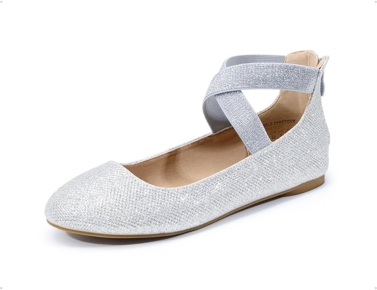 DREAM PAIRS Women's Comfortable Fashion Elastic Ankle Straps Flats