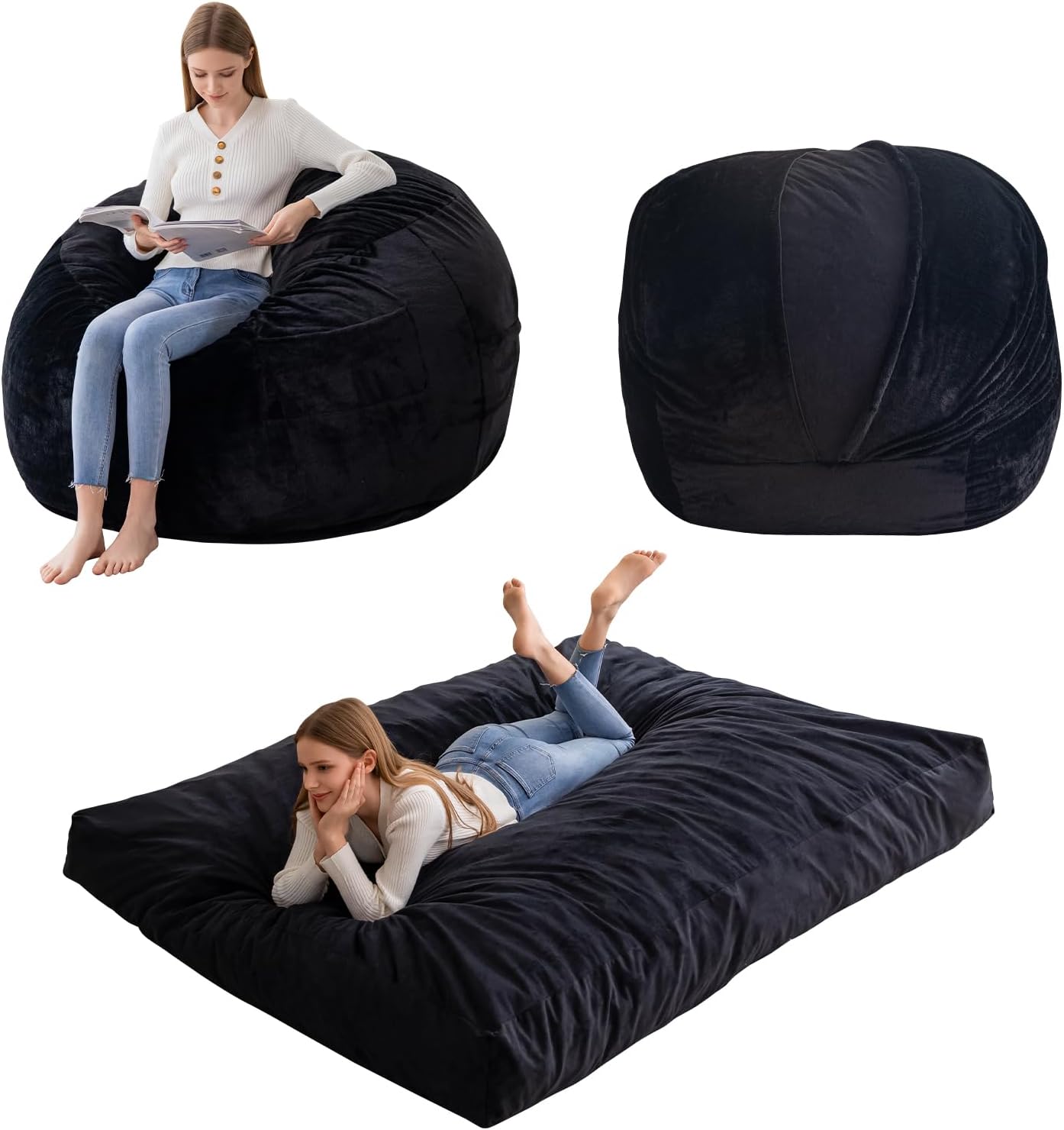 HIGOGOGO Giant Convertible Bean Bag Bed, High-Density Foam, Black