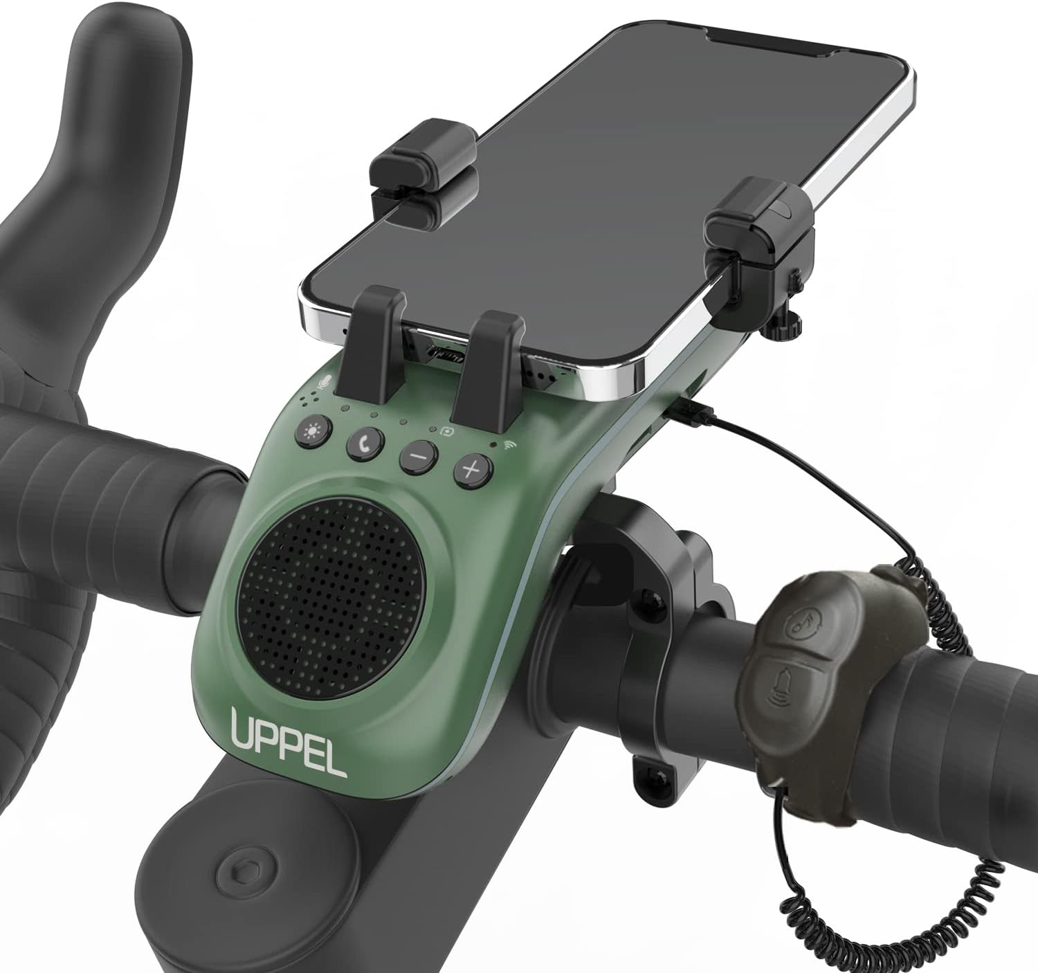 Bike Phone Mount with Bluetooth Speakers and LED Light System