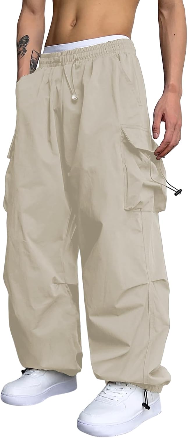 ZAFUL Flat Pocket Parachute Pants for Men Casual Baggy Cargo