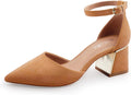 Pointed Toe Pumps Ankle Strap Chunky Low Heels - Comfortable Style 2