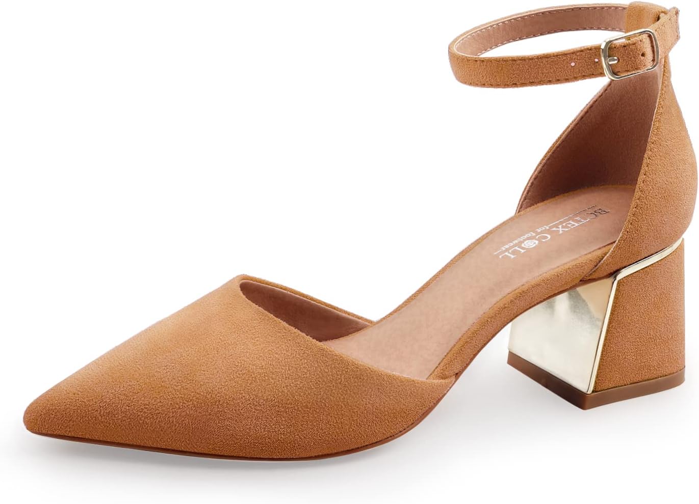 BCTEX COLL Womens Pointed Toe Pumps with Chunky Low Heels