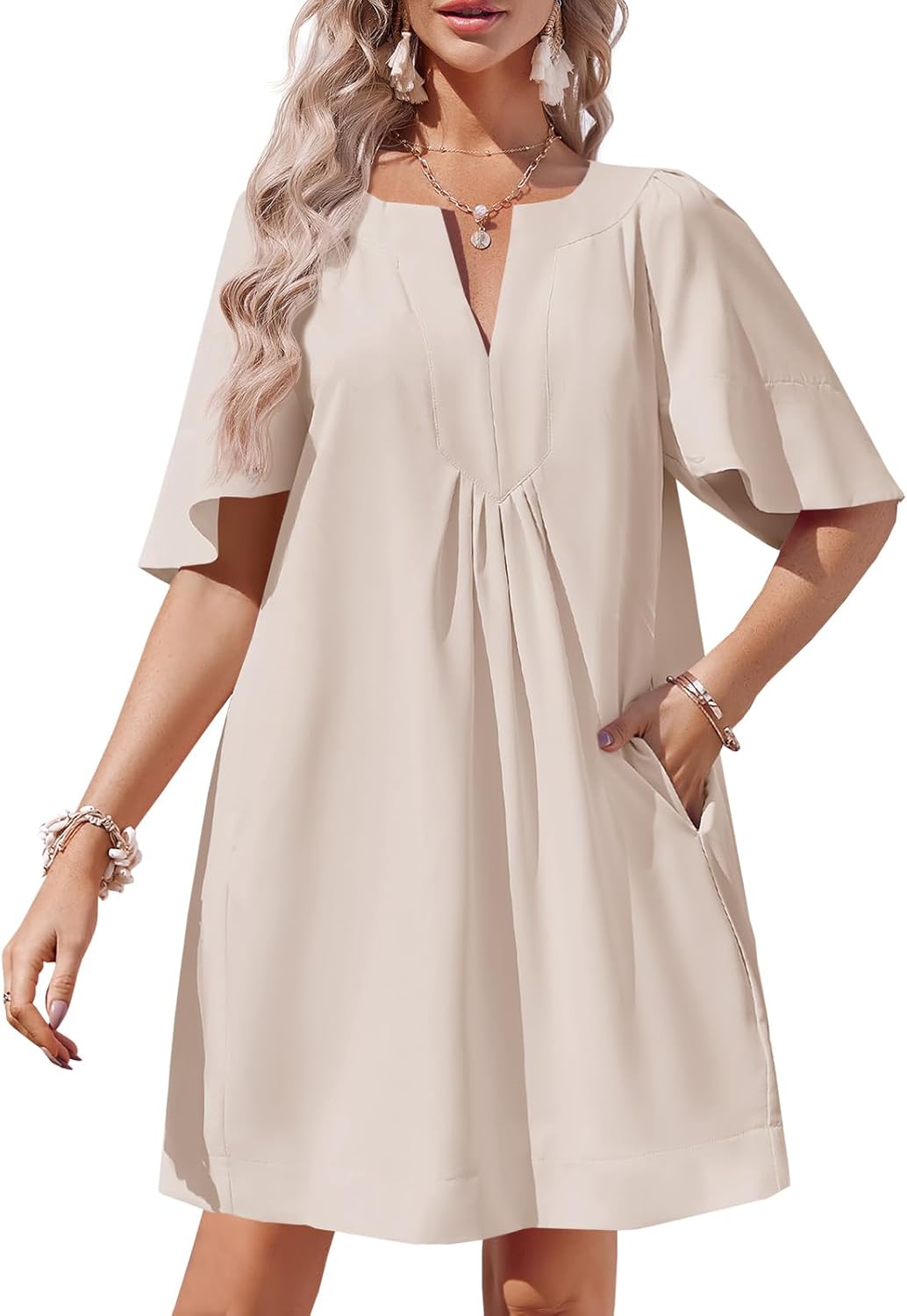 Wenrine Womens Flutter Short Sleeve Mini Dress for Summer Fun