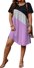 SOLY HUX Women's Plus Size Color Block Short Sleeve Casual Dress