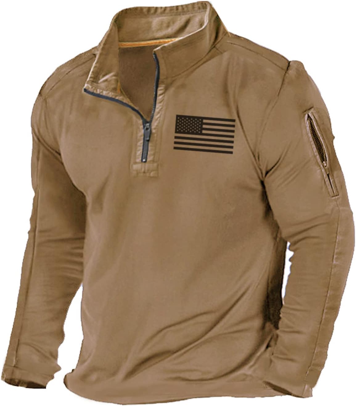 H HYFOL Men's USA Flag Graphic Pocket Pullover Sweatshirt