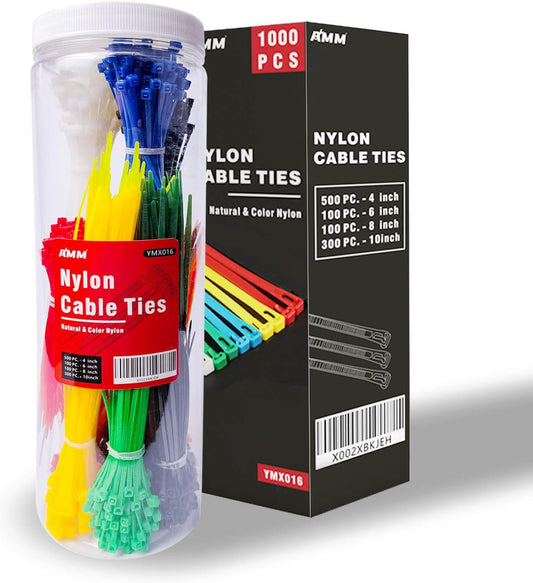 AMM Cable Zip Ties Assorted Sizes 1000 Pack - Organize with Ease!