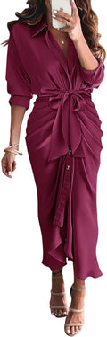 Elegant Satin Maxi Dress for Women - Long Sleeve & Ruched Design