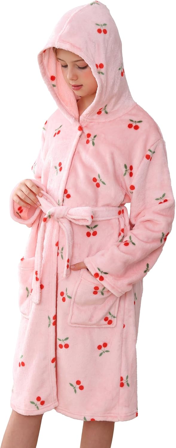 V.&GRIN Girls Fleece Hooded Robe for Cozy Bath Time Fun
