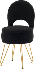 Teddy Velvet Storage Ottoman Vanity Stool with Folding Back - 4 Metal