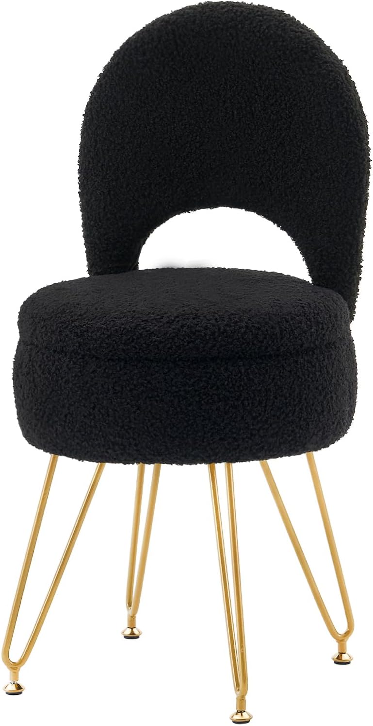 Storage Ottoman Vanity Stool Chair with Folding Back for Comfort