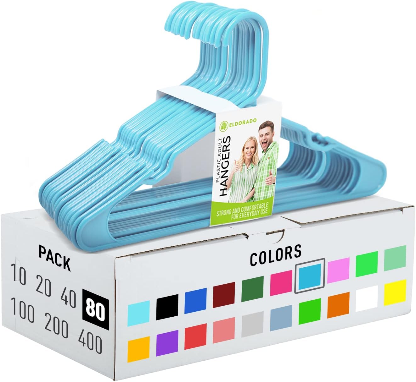 Eldorado Plastic Hangers for Adult Clothing, 80 PCS in Light Blue