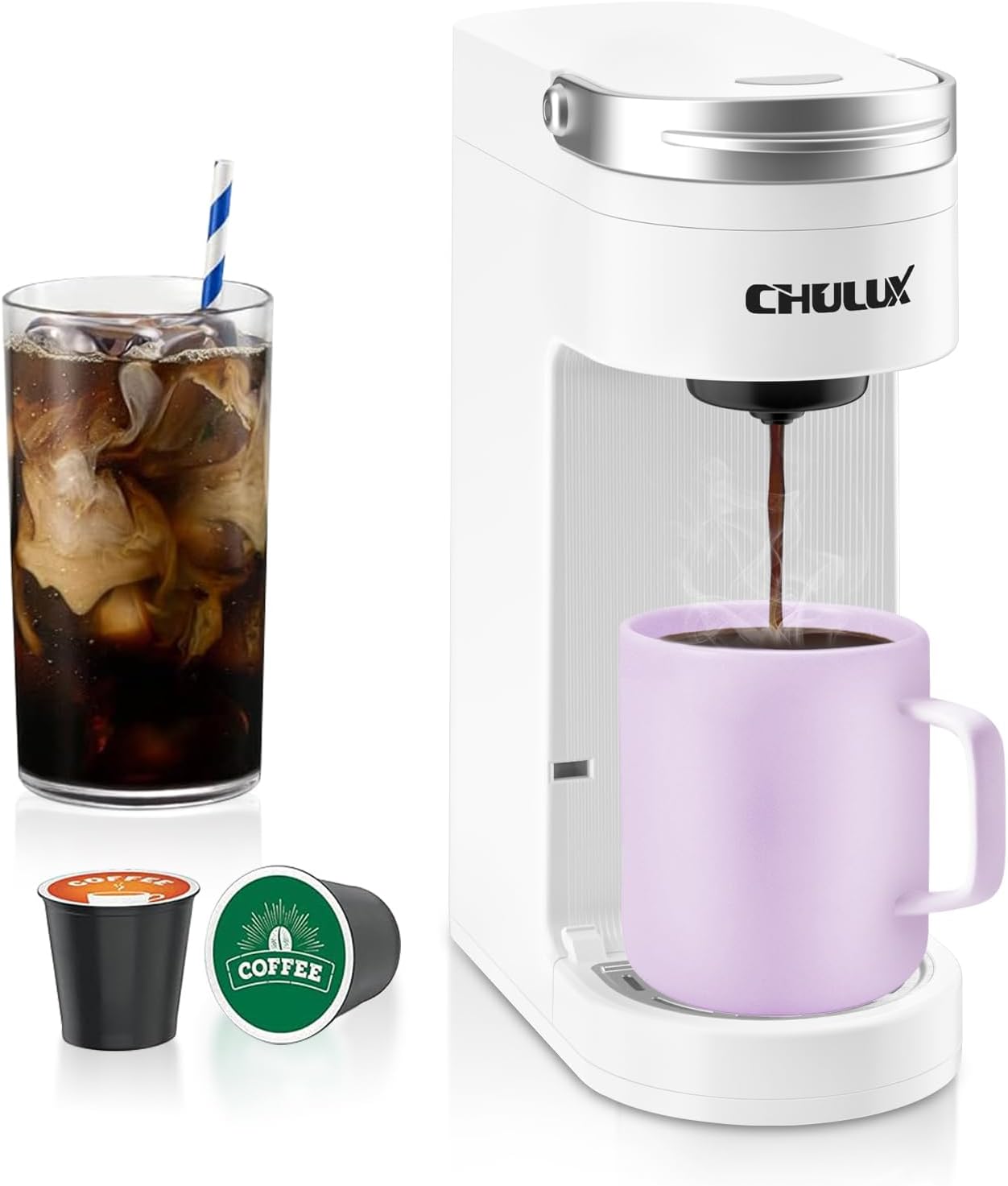 CHULUX Slim Single Serve Coffee Maker for K Pods and Travel Mugs