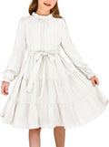 Girls Long Sleeve Tiered Midi Dress with Belt - Tween Fall Party