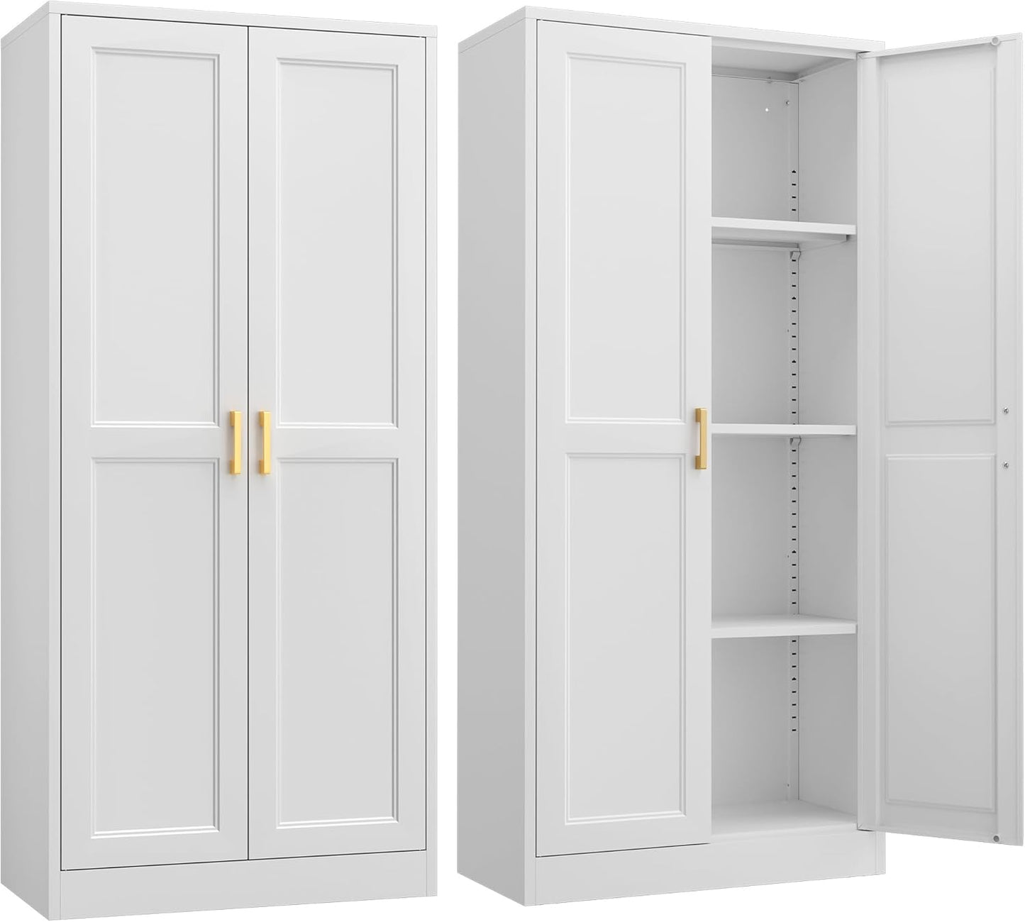 Stylish 60 in White Metal Pantry Storage Cabinet with Doors