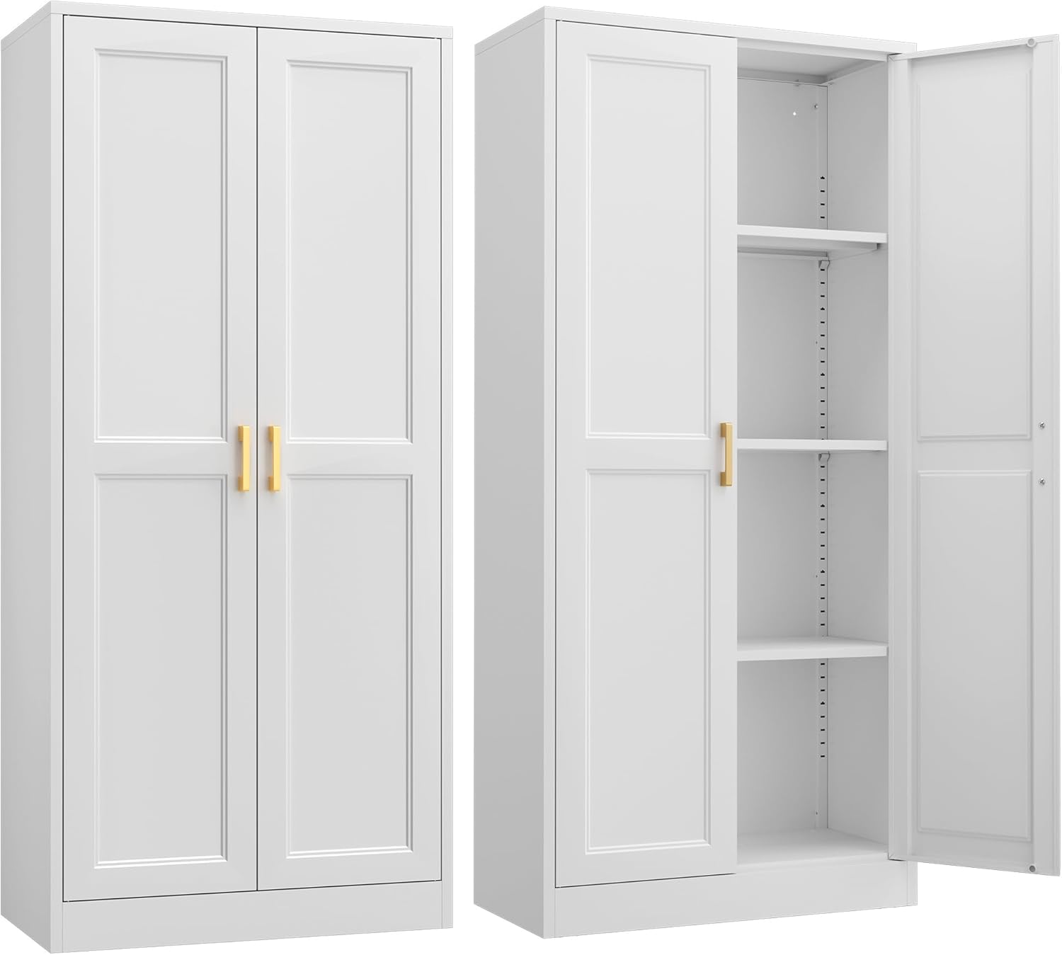 Stylish 60 in White Metal Pantry Storage Cabinet with Doors
