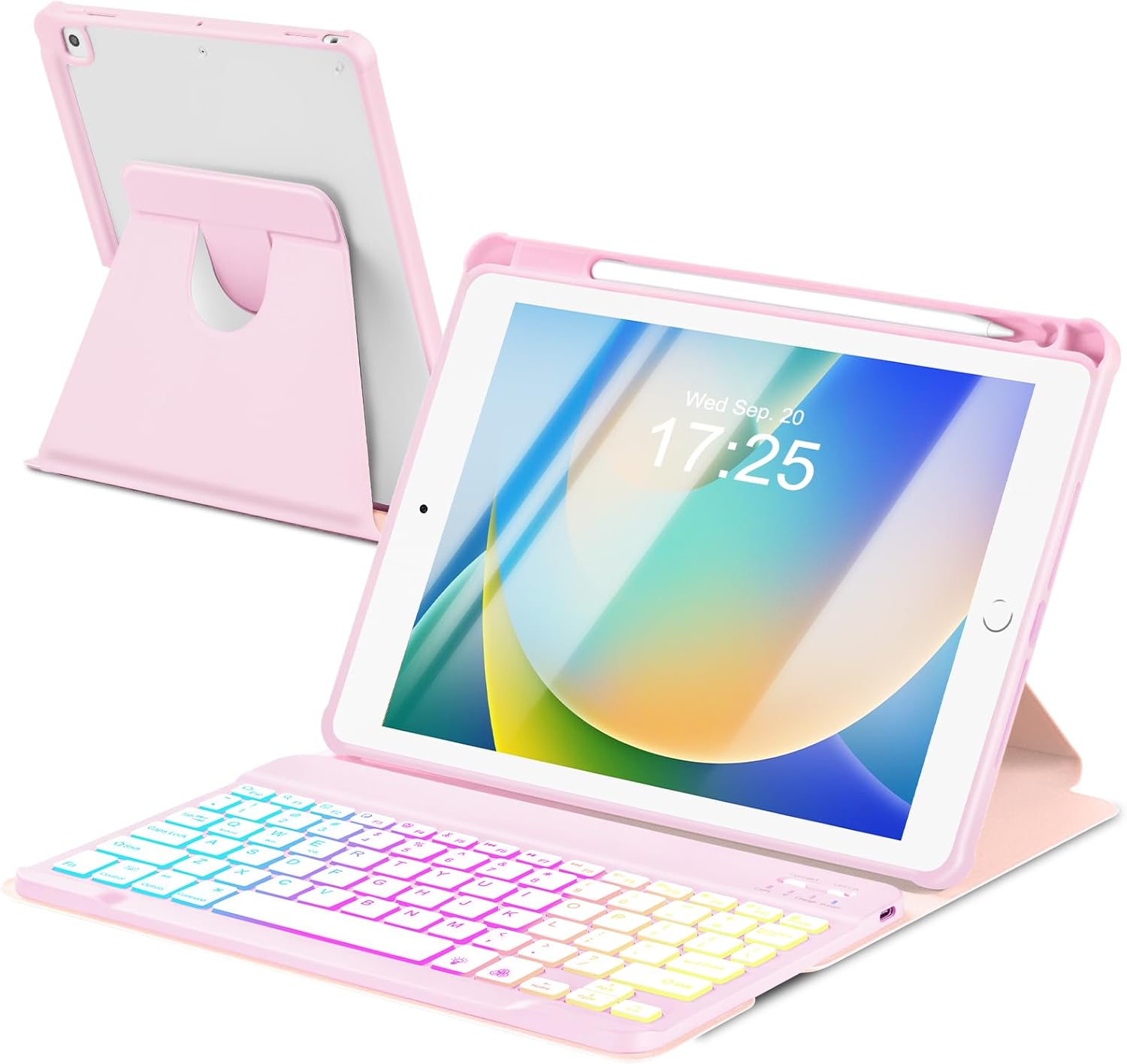 Case with Keyboard for iPad 9th 8th 7th Gen 10.2 inch - Pink