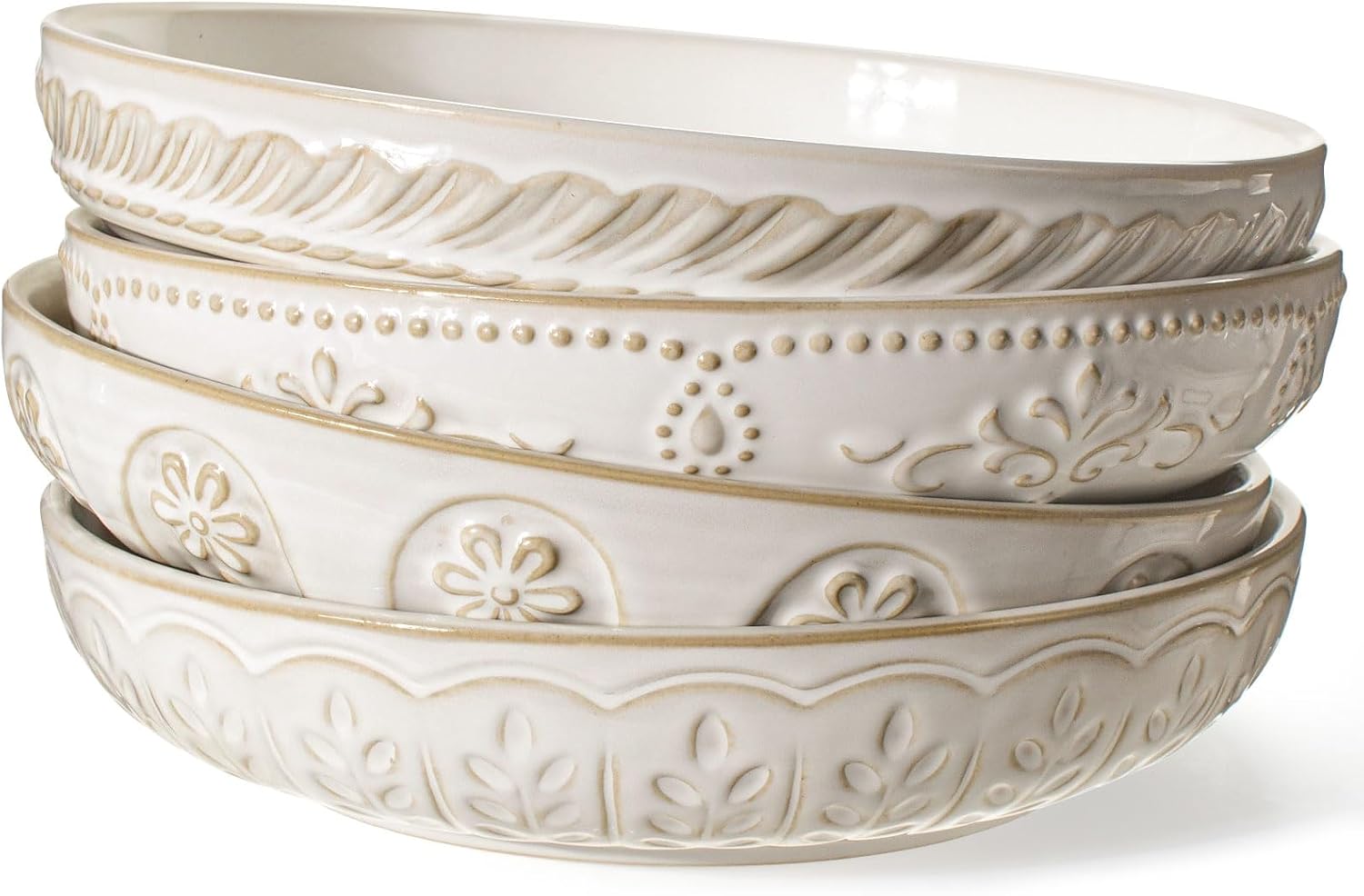 Artena Pasta Bowls Set of 4 - Large 50oz Ceramic Serving Bowls