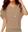 Women's Chiffon Batwing Short Sleeve Blouse - Loose Fit Top