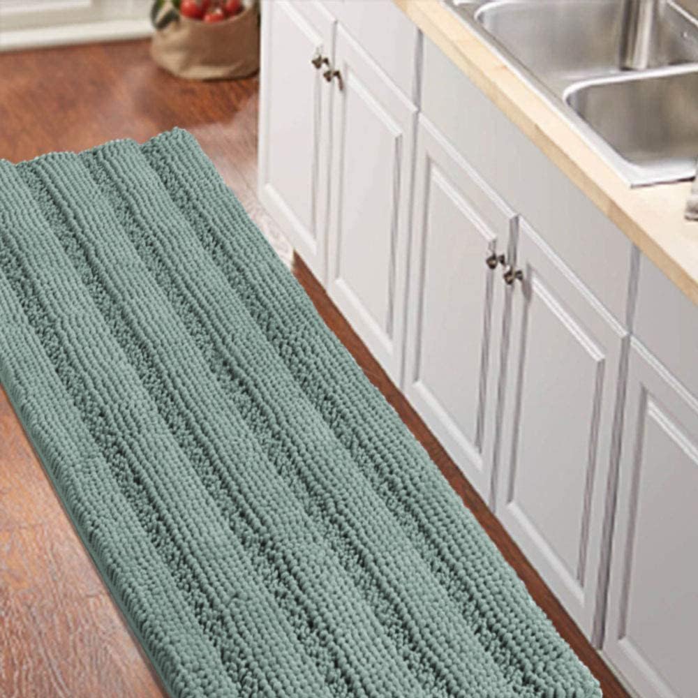 Turquoize Extra Long Chenille Bathroom Runner Rug Non-Slip Mat