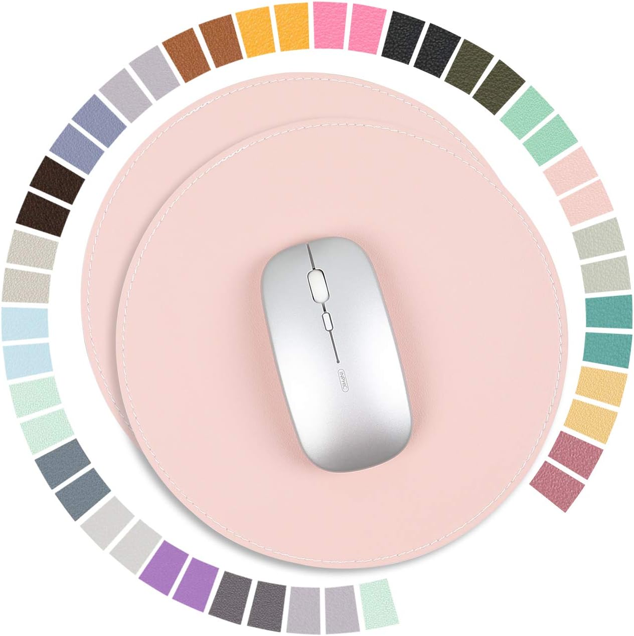 Waterproof PU Leather Mouse Pad 2 Pack - Stitched Edges