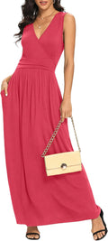 Women Sleeveless Deep V Neck Rayon Maxi Dress - Comfortable Stretch