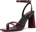 RIBONGZ Block Heels Prom Heeled Sandals Burgundy - Comfortable 3.5in