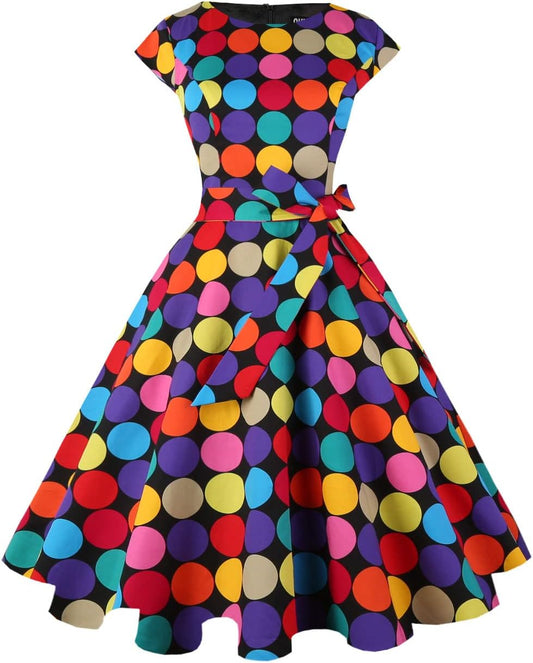 PUKAVT Women's Vintage Swing Cocktail Party Dress with Pockets