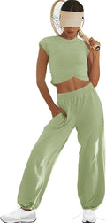 Womens Loungewear Set 2 Piece Cropped Top and Wide Leg Pants - Cozy