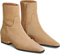 Womens Low Heel Ankle Booties - Square Pointed Toe, Zip