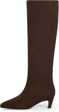 Knee High Boots Women Square Toe Kitten Heel - Comfortable Dressy Pair