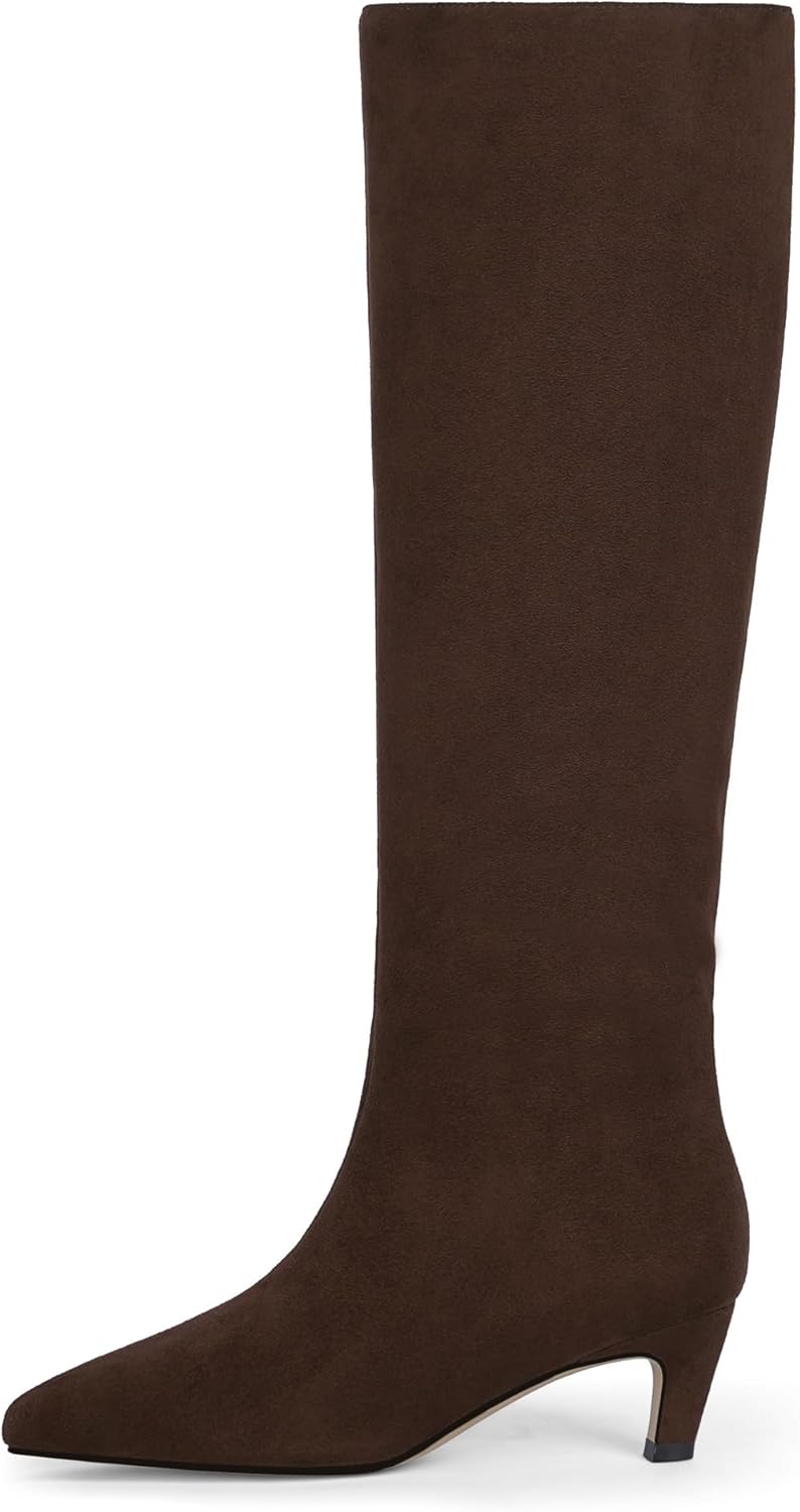 Modatope Knee High Boots Women Square Toe Kitten Heel Fashion