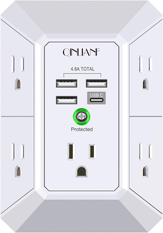 QINLIANF 5-Outlet Wall Charger with 4 USB Ports - Efficient Power Strip