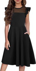Girls Dresses Summer Formal Party Wedding Ruffle Sleeve Mesh A-Line