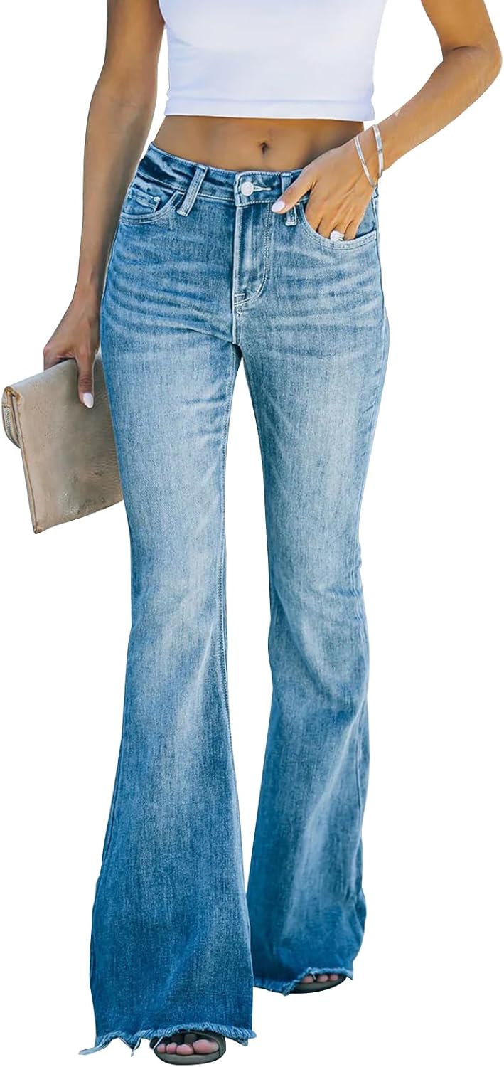 KUNMI Women's Flare Bell Bottom Jeans High Waisted Wide Leg