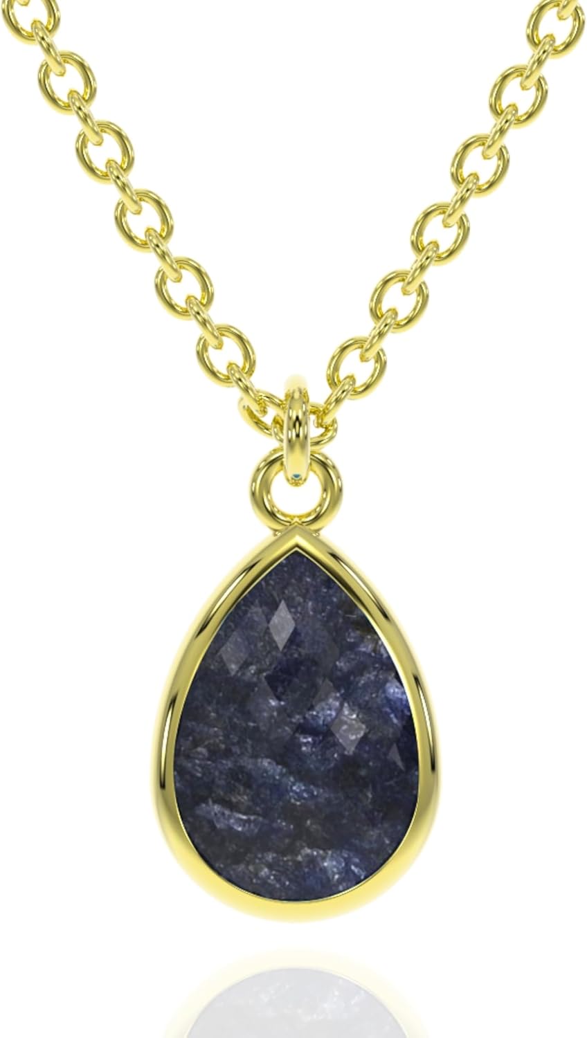 Genuine Gemstone Necklace for Women - Dainty Oval Pendant