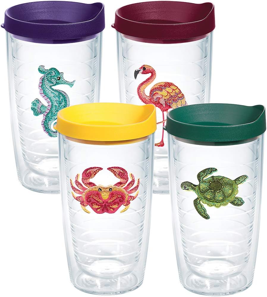 Tropical Animal Assorted 16 oz Tumblers with Lid - 4 Pack