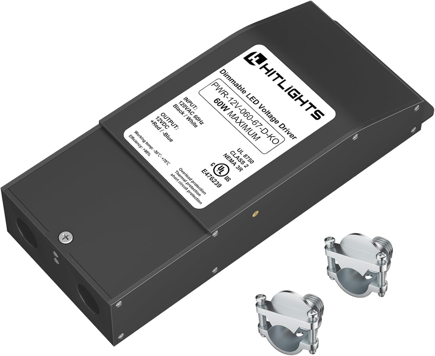 HitLights LED Driver 60W 12V DC Dimmable Transformer for Lights