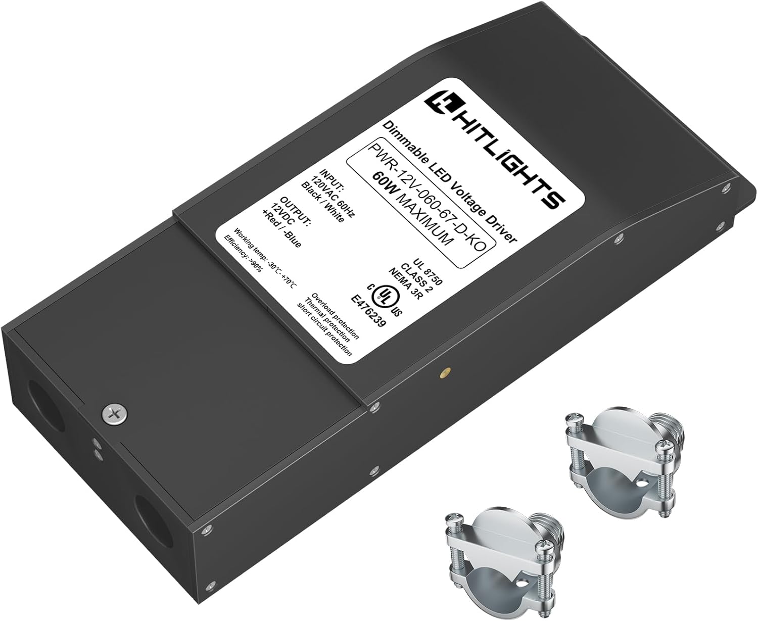 HitLights LED Driver 60W 12V DC Dimmable Transformer for Lights