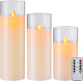 Pack of 3 Flameless Candles Battery Operated Real Wax LED Set - Remote