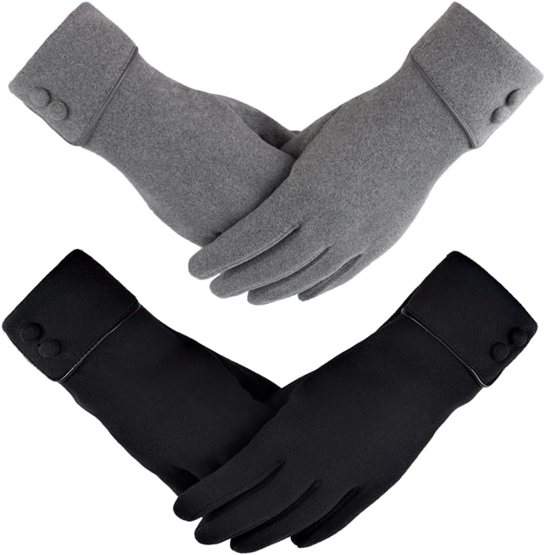 2 Pairs Plush Lined Touchscreen Gloves for Women